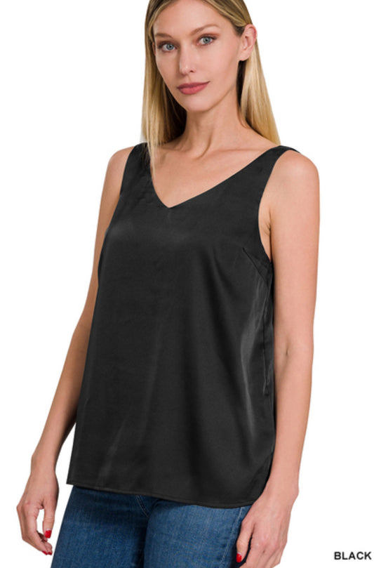 Zenana SATIN CHARMEUSE V-NECK CAMI TOP