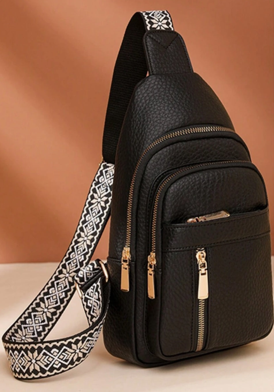 Black Vegan leather crossbody sling chest pack bag