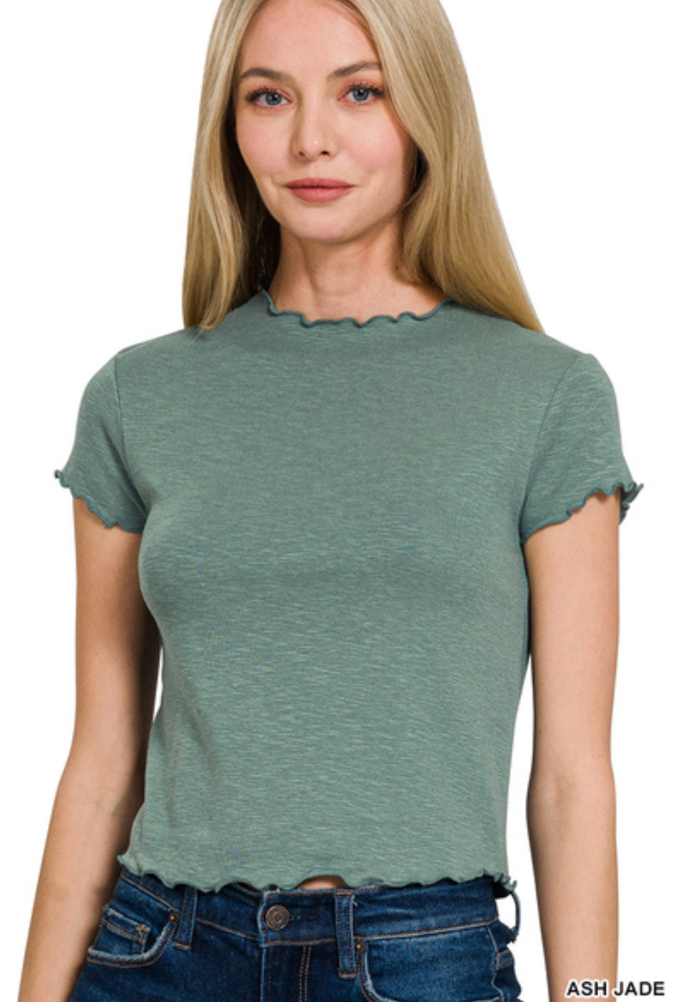 Modal slub lettuce trimmed cropped tee