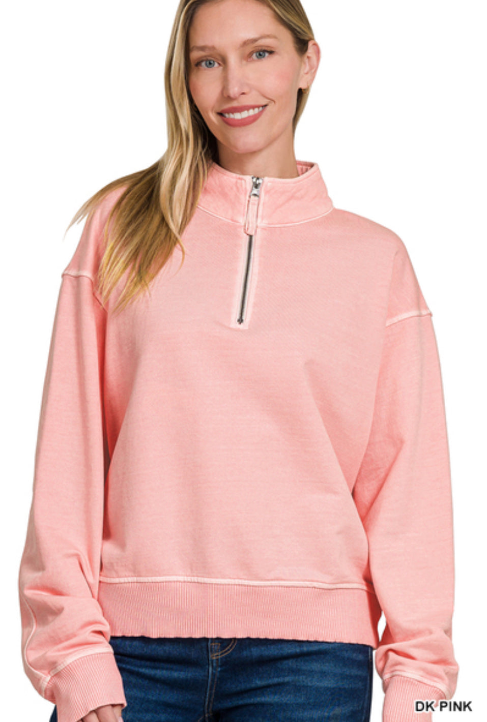DK Pink French terry half zip pullover
