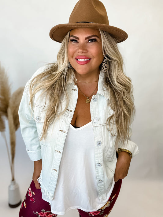 Cheyenne Distressed Denjm Jacket-Plus Size