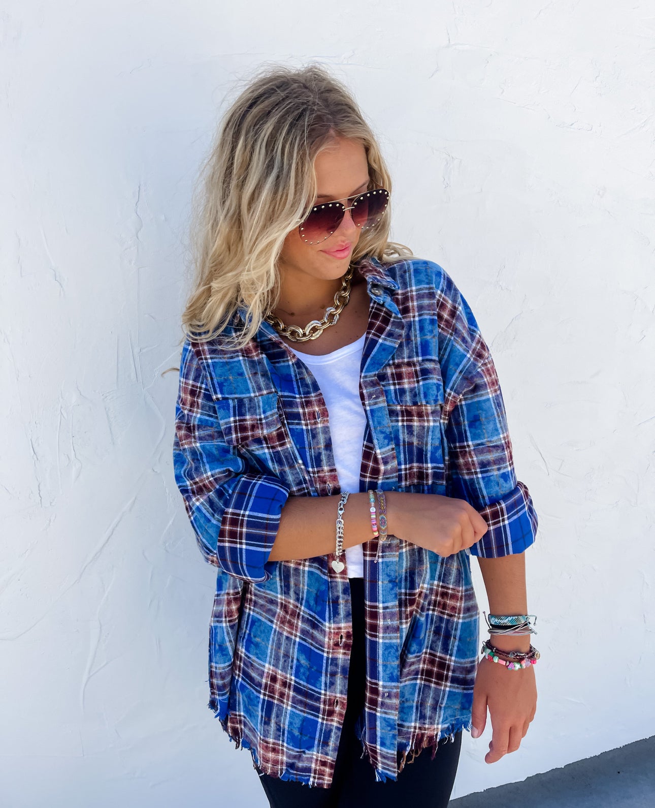 Blakeley-Ryann Bleached Plaid Top