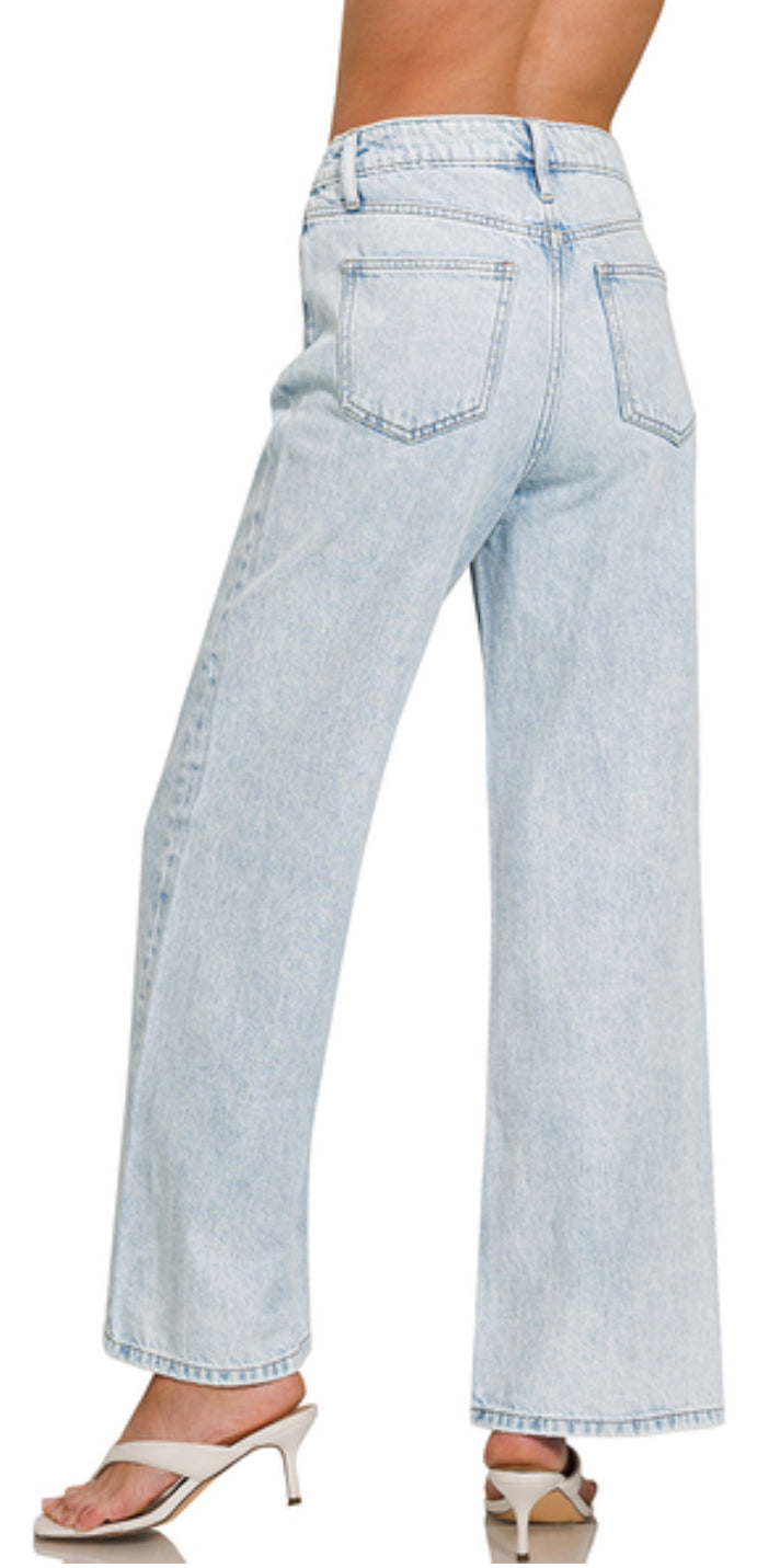 High waist wide leg straight denim pants