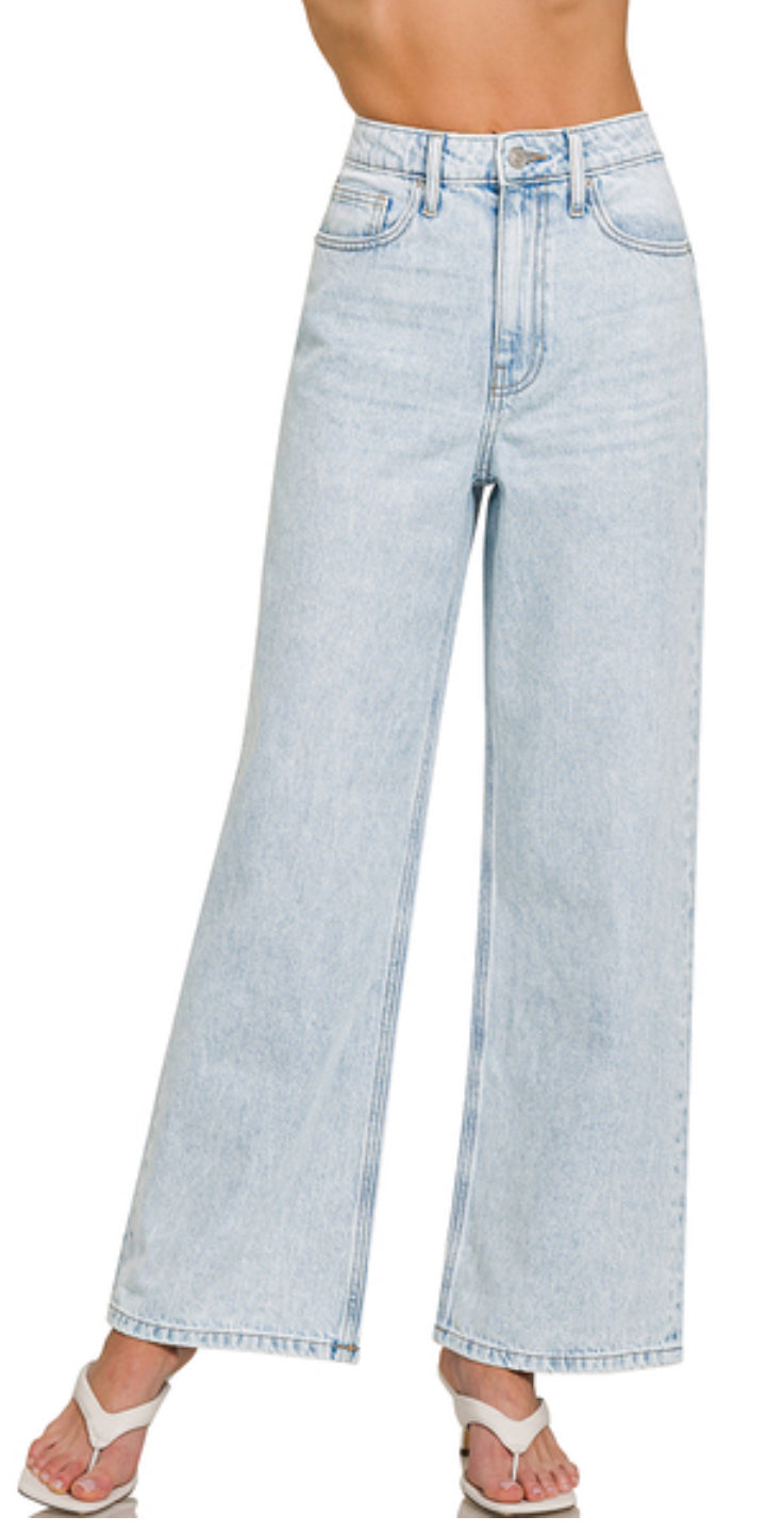 High waist wide leg straight denim pants