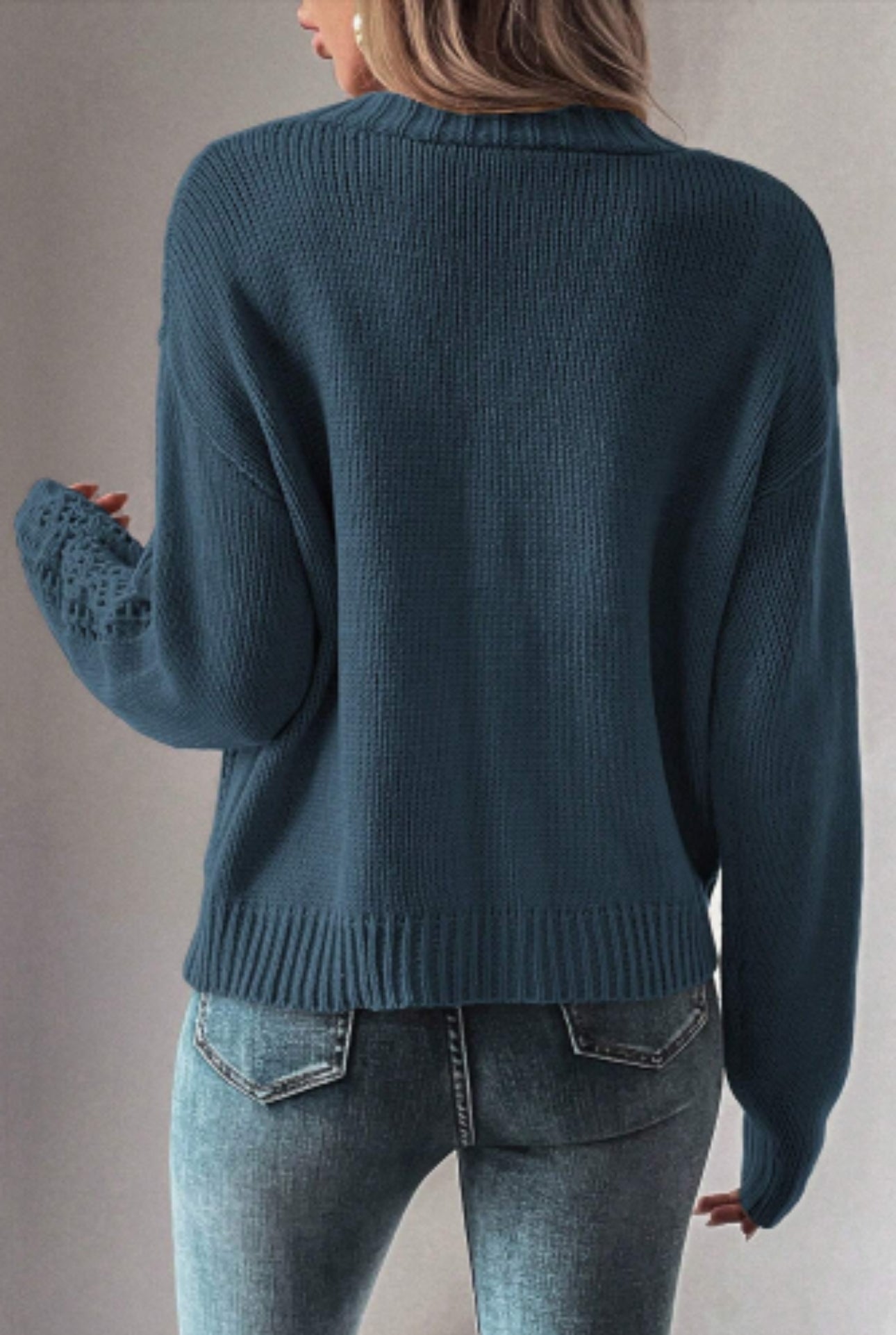 Teal Open Knit Drop Shoulder Sweater Cardigan