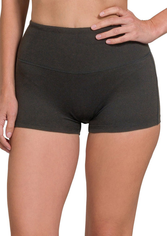 BRUSHED MICROFIBER WIDE WAISTBAND BIKER SHORTS