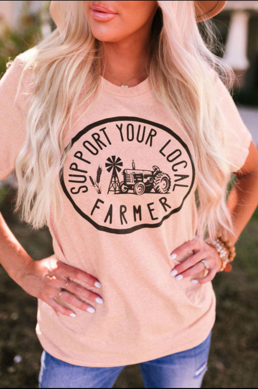 Pink Support Your Local Farmer Graphic Tee