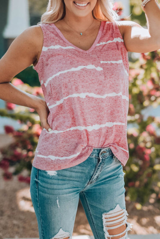 Pink Tie-dye Stripes Tank Top