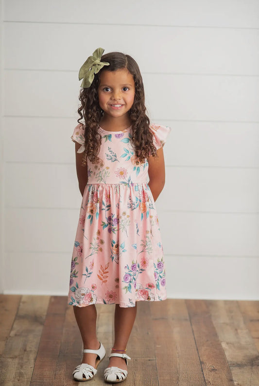 Kids Blush Dainty Floral Claire Spring Summer Flutter Dress