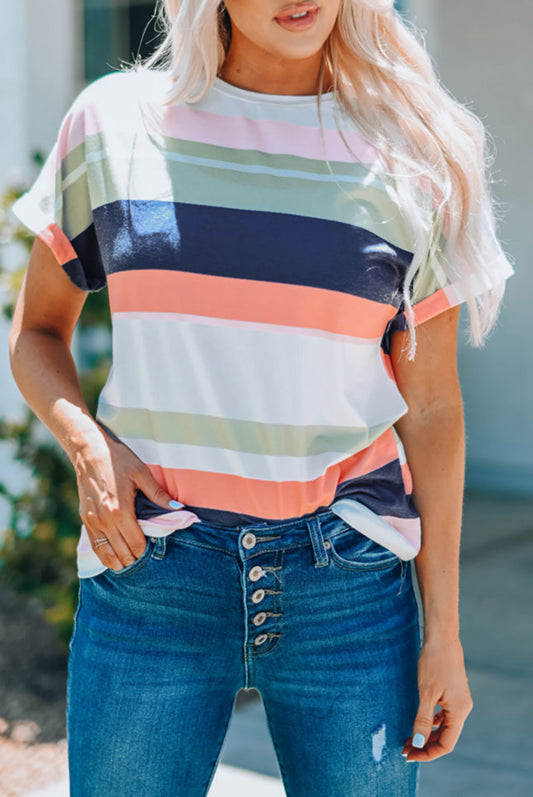 Striped Cotton Blend Short-sleeved Top