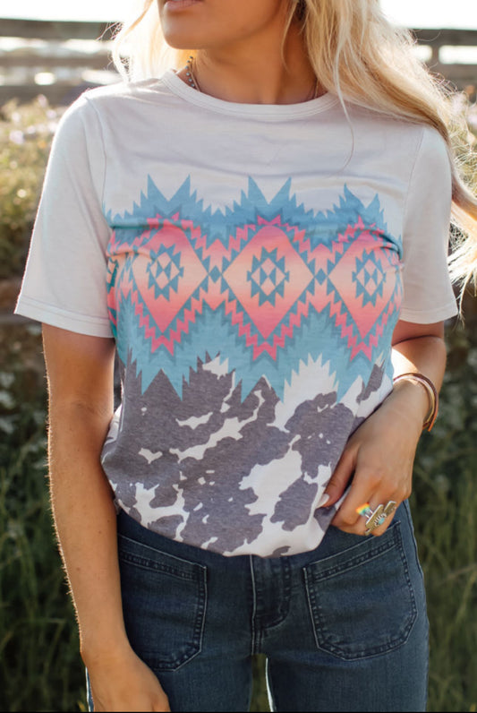 Multi-color Aztec Geometric Print T-shirt