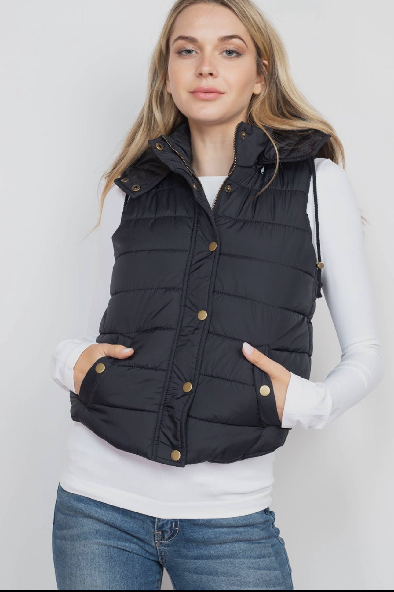 Black Puffer Vest with Hood