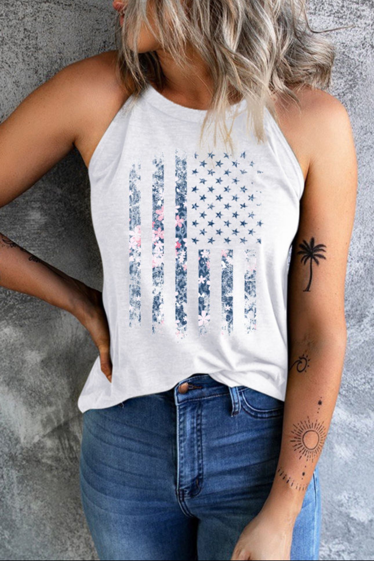 SALE---White Floral Flag Tank